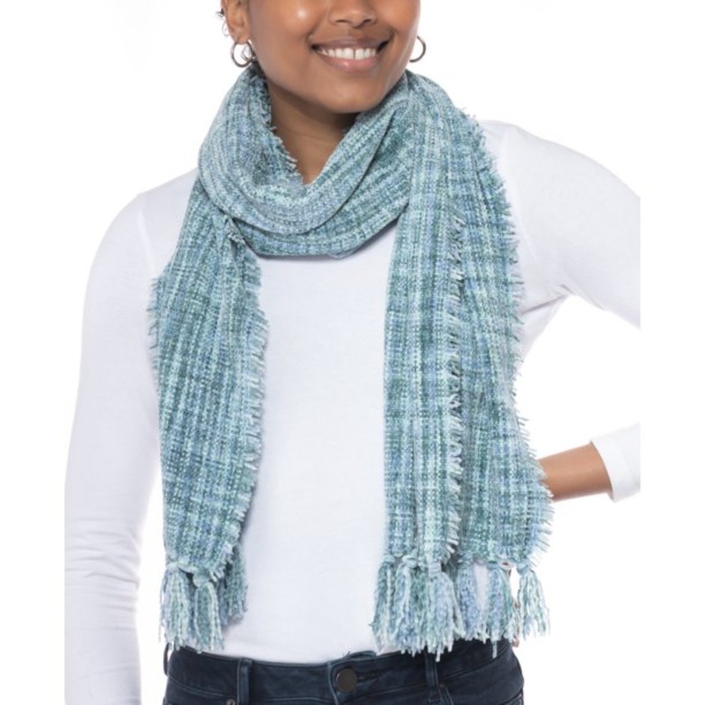 Charter Club NWT Space Dye Chenille Wrap Scarf Fringe Tassles Blue One Size New